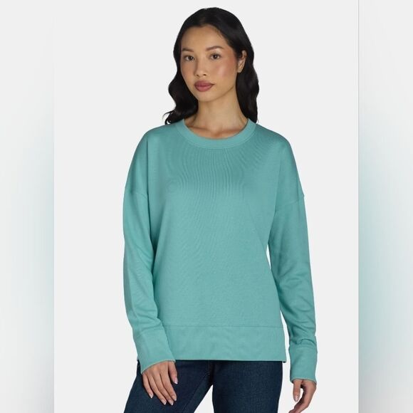 🩵NWT Aqua Lightweight Hi-Low Long Sleeve Sweatshirt Large - Picture 2 of 12